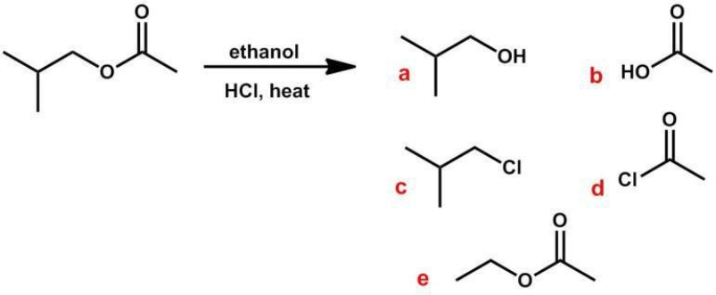 What are the expected products of the following reaction?   A)  a, b B)  a, d C)  c, b D)  c, d E)  a, e