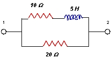  For the following circuit, determine the impedance at a frequency of 0.1 Hz. Z<sub>Re</sub> = __________  \Omega  and Z<sub>Im</sub> = ____________  \Omega     