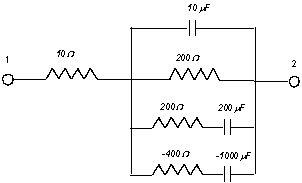  An impedance spectrum of an electrochemical system can be modeled using the following circuit. Then , R<sub>t</sub> = _________  \Omega  and R<sub>p</sub> = ________  \Omega     
