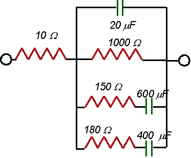  An impedance spectrum of an electrochemical system can be modeled using the following circuit. Then , R<sub>t</sub> = _________  \Omega  and R<sub>p</sub> = ________  \Omega     