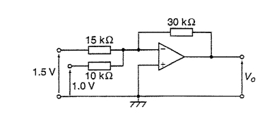 For the summing operational amplifier shown in Figure RT5.1, determine the value of the output voltage, Figure RT5.1
