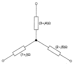 Determine the delta-connected equivalent network for the star-connected impedances shown in Figure RT11.1. Figure RT11.1