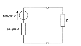 If the load impedance Z in Figure RT11.4 consists of variable resistance and variable reactance, find (a) the value of Z that results in maximum power transfer, and (b) the value of the maximum power. Figure RT11.4