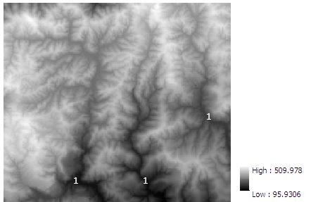 <strong>Below is a DEM. Which landform is at Locations labelled as 1? g </strong> A) hill tops B) ridges C) valleys D) steep slopes