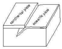 Use the information provided in the illustration below to answer the following question(s) .    -Where on earth do we find this type of plate boundary? A)  Himalayas B)  Mid-ocean Ridges C)  East African Rift Valley D)  Andes E)  San Andreas Fault in California