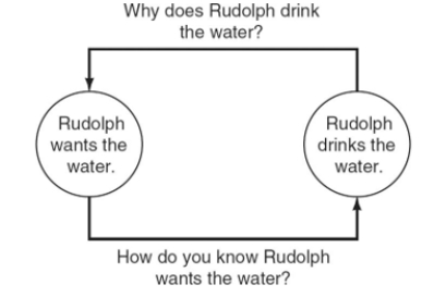 What's the name of the kind of reasoning involved in the diagram pictured below,andwhat is an alternative explanation of Rudolph's drinking?    