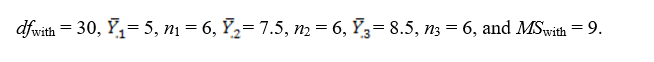 A one-factor fixed-effects ANOVA is performed on data for 5 groups of unequal sizes, and H<sub>0</sub> is rejected at the .05 level of significance. Using the Scheffe' procedure, test the contrast that at the .05 level of significance given the following information: