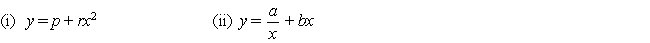 x and y are two related variables and all other letters denote constants. For the stated laws to be verified it is necessary to plot graphs of the variables in a modified form. State for each (a) what should be plotted on the vertical axis, (b) what should be plotted on the horizontal axis, (c) the gradient and (d) the vertical axis intercept.