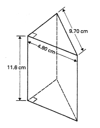 Find (a) the volume and (b) the total surface area of the right-angled triangular prism shown in Figure RT12.1.    Figure RT12.1