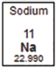 Each proton and neutron have a mass of one atomic mass unit (amu) . Using this information from the periodic table, determine the mass of sodium (Na) .   A)  11 amu B)  12 amu C)  23 amu D)  34 amu