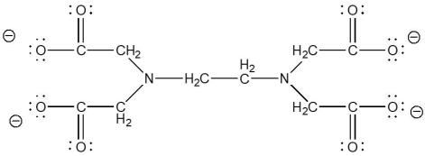 EDTA<sup>4-</sup> (ethylenediaminetetraacetate anion) , shown below, is capable of acting as a ________ ligand.   A) monodentate B) bidentate C) tridentate D) tetradentate E) polydentate