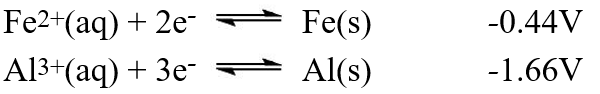  A galvanic cell is composed of these two half-cells, with the standard reduction potentials shown:   What is the standard free energy ( \Delta G°) change for the cell reaction of this galvanic cell? A) -806 kJ B) -1.22 × 10<sup>3</sup> kJ C) -706 kJ D) -540 kJ E) -600 kJ 