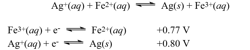 Using the reduction potentials given, calculate the equilibrium constant, K, at 25°C for the reaction,   A) 1.66 B) 6.4 C) 3.2 D) 6.1 × 10<sup>-4</sup> E) 1.6 × 10<sup>4</sup>