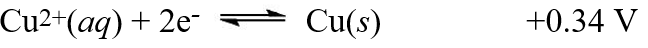 The equilibrium constant, K<sub>c</sub>, was found to be 1.2 × 10<sup>3</sup> at 25°C for the reaction,2X(s) + Cu<sup>2+</sup>(aq)    2X<sup>+</sup>(aq) + Cu(s) Using the following reduction potential for copper, what is the reduction potential for the other half reaction involving the substance X?   A) -0.16 V B) 0.091 V C) 0.52 V D) 0.18 V E) -0.25 V