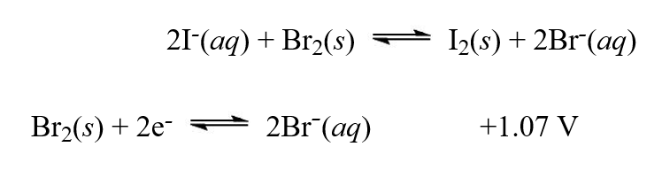 Using the reduction potentials given, calculate the equilibrium constant, K, at 25°C for the reaction,   A) 8.5 × 10<sup>17</sup> B) 6.8 C) 2.4 × 10<sup>4</sup> D) 1.02 E) 1.2 × 10<sup>-18</sup>