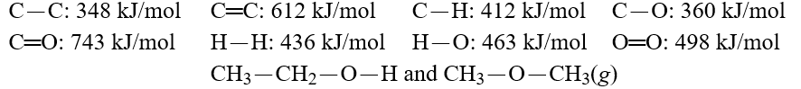 You'll notice that the two compounds shown below have the same molecular formula, but different structural formulas. Calculate the difference in molar bond energy between the two.  