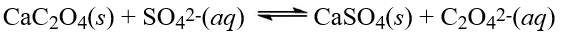 The value of the solubility product constant for calcium oxalate is 2.3 × 10<sup>-9</sup> and that of calcium sulfate is 4.9 × 10<sup>-5</sup>. From this data, what is the value of K<sub>c</sub> for the reaction below?   Hint: Combine reactions and K<sub>sp</sub> values like all other reactions and equilibrium constants. A) 1.1 × 10<sup>-13</sup> B) 4.7 × 10<sup>-5</sup> C) 8.9 × 10<sup>12 </sup> D) 4.9 × 10<sup>-5</sup> E) 2.1 × 10<sup>4</sup>