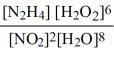 <strong>Which of the following is the correct equilibrium law for the following reaction?N<sub>2</sub>H<sub>4</sub>(g)+ 6H<sub>2</sub>O<sub>2</sub>(g)   2(g)+ 8H<sub>2</sub>O(g)</strong> A)K<sub>c</sub> =   B)K<sub>c</sub> = [NO<sub>2</sub>]<sup>2</sup>[H<sub>2</sub>O]<sup>8</sup>[N<sub>2</sub>H<sub>4</sub>] [H<sub>2</sub>O<sub>2</sub>]<sup>6</sup> C)K<sub>c</sub> = [NO<sub>2</sub>]<sup> </sup>[H<sub>2</sub>O]<sup> </sup>[N<sub>2</sub>H<sub>4</sub>] [H<sub>2</sub>O<sub>2</sub>] D)K<sub>c</sub> =   E)K<sub>c</sub> =   <div style=padding-top: 35px> 