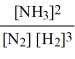 Which of the following is the correct equilibrium law for the following reaction?N<sub>2</sub>(g) + 3H<sub>2</sub>(g)    2NH<sub>3</sub>(g)  A) K<sub>c</sub> =   B) K<sub>c</sub> = [NH<sub>3</sub>]<sup>2</sup>[N<sub>2</sub>] [H<sub>2</sub>]<sup>3</sup> C) K<sub>c</sub> = [NH<sub>3</sub>]<sup> </sup>[N<sub>2</sub>] [H<sub>2</sub>] D) K<sub>c</sub> =   E) K<sub>c</sub> =  