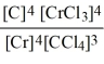 <strong>Write the mass action expression for the following reaction:4Cr(s)+ 3CCl<sub>4</sub>(g)   4CrCl<sub>3</sub>(g)+ 4C(s)</strong> A)K<sub>c</sub> =   B)K<sub>c</sub> =   C)K<sub>c</sub> =   D)K<sub>c</sub> =   E)K<sub>c</sub> = [CrCl<sub>3</sub>]<sup>4</sup> + [CCl<sub>4</sub>]<sup>3</sup> <div style=padding-top: 35px> 