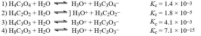 The following reactions occur at 298 K. Arrange them in order of increasing tendency to proceed to completion (least completion ? greatest completion)    A) 3 < 1 < 2 < 4 B) 4 < 2 < 1 < 3 C) 4 < 3 < 2 < 1 D) 4 < 2 < 3 < 1 E) 3 < 2 < 4 < 1