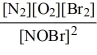 The equilibrium law for a reaction in which all the components are gases is:   = K<sub>c</sub>Write the balanced equation for the reaction described by this equilibrium constant.<div style=padding-top: 35px> 