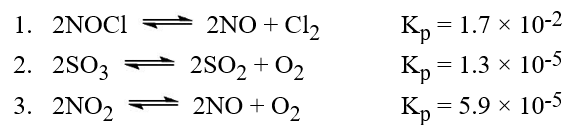 The following reactions occur at 500 K. Arrange them in order of increasing tendency to proceed to completion (least → greatest tendency).  