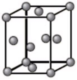 The unit cell below is best described as what type of crystal structure?   A) Body-centered cubic B) Simple cubic C) Trigonal D) Face-centered cubic E) Octahedral