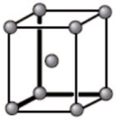 The unit cell below is best described as what type of crystal structure?   A) Body-centered cubic B) Simple cubic C) Trigonal D) Face-centered cubic E) Octahedral