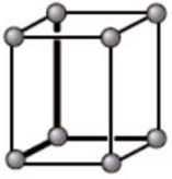 The unit cell below is best described as what type of crystal structure?   A) Body-centered cubic B) Simple cubic C) Trigonal D) Face-centered cubic E) Octahedral