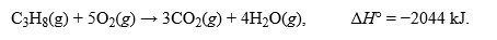 Propane is often used to heat homes. The combustion of propane follows the following reaction:   .How many grams of propane must be reacted by this reaction to release 7563 kJ of heat?Hint: Work backwards with moles potentially if you are unsure where to start. A) 3.70 g B) 44.1 g C) 81.6 g D) 243.4 g E) 162.8 g