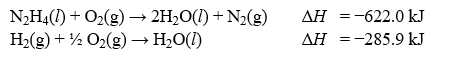  Determine the enthalpy change, ?H, for the reaction, N<sub>2</sub>(g) + 2H<sub>2</sub>(g)  \rarr N<sub>2</sub>H<sub>4</sub>(l) , given the following thermochemical equations:   A) -151.7 kJ B) -236.2 kJ C) +106.1 kJ D) +50.2 kJ E) +567.4 kJ 