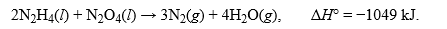 The thermochemical equation for the reaction between hydrazine, N<sub>2</sub>H<sub>4</sub>, and dinitrogen tetroxide is given as:   .What is the corresponding thermochemical equation for this reaction when 6 mol of nitrogen are formed?