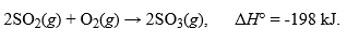 The thermochemical equation for the reaction of sulfur dioxide, SO<sub>2</sub>, with oxygen is given as:   .What is the change in enthalpy when 5 moles of SO<sub>2</sub> react with 2 moles of oxygen by this reaction?Hint: Use the coefficients in the equation and the mole ratio shown during your calculation.