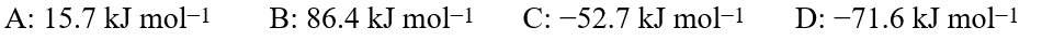 Using the equation shown, 7A + 5B → 3C + 4D, and the standard enthalpies of formation, ΔH<sub>f</sub><sub> </sub>°:   calculate ΔH°<sub>reaction</sub> in kJ for the hypothetical reaction above.