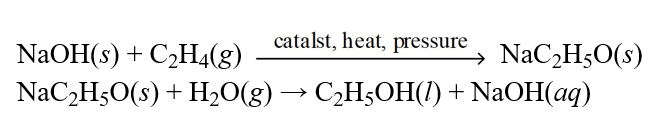 Some workers in central research were talking around the lunch table. They claim to have an idea for a process that might possibly convert C<sub>2</sub>H<sub>4</sub>(g)to C<sub>2</sub>H<sub>5</sub>OH(l), an alternative fuel. It would require two steps:   It is known that for the reaction, NaOH(s)→ NaOH(aq), ΔH° = −44.505 kJ. Using the values below, what is the calculated value of ΔH° for the proposed reaction?Hint: Be sure to adjust your signs whenever you reverse a reaction.  