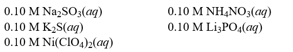 Each of the following solutions was treated with 1.00 M of H<sub>2</sub>SO<sub>4</sub>(aq). How many solutions will show a reaction?   Hint: Consider spectator ions when determining if a reaction takes place.