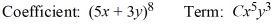 <strong>Find the coefficient, C, of the term in the binomial expansion. </strong> A) 84,375 B) 3152 C) 30,375 D) 4,725,000