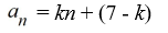Find the general, or   , term of the sequence given   = 7 and d = k. A)    B)    C)    D)   