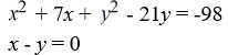 Solve the system of equations by applying the substitution method.   A)  (7, 7)  B)  (-7, -7)  C)  (2, 2) , (-7, -7)  D)  no solution