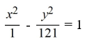 Find the standard form of the equation of a hyperbola with center (0, 0) , transverse x-axis, and asymptotes y = 11x and   A)    B)    C)    D)   