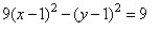 Find the equation of the hyperbola from the given graph.   A)    B)    C)    D)   