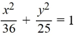 Find the standard form of the equation of an ellipse with vertices (-6, 0)  and (6, 0)  and minor axis (0, -5)  and (0, 5) . A)    B)    C)    D)   