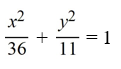 Find the standard form of the equation of an ellipse with vertices (-6, 0)  and (6, 0)  and minor axis (0, -5)  and (0, 5) . A)    B)    C)    D)   
