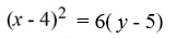 Find an equation for the parabola with vertex (4, 5)  and focus (4, 11) . A)    B)    C)    D)   