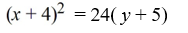 Find an equation for the parabola with vertex (4, 5)  and focus (4, 11) . A)    B)    C)    D)   