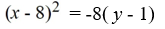 Find an equation for the parabola with vertex (1, 8)  and focus (3, 8) . A)    B)    C)    D)   