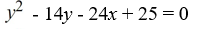 Find an equation for the parabola with vertex (7, 1)  and focus (7, -5) . A)    B)    C)    D)   