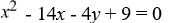 Find an equation for the parabola with focus (9, 7)  and directrix x = 11. A)    B)    C)    D)   