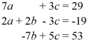 Use Cramer's Rule to solve the system of equations or determine if the system is inconsistent (no solution) or dependent (infinitely many solutions).  